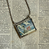 Japanese Woodblock Print, bridge scene, snowy scene, upcycled to soldered glass necklace (Copy)