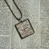 London England vintage map, hand-soldered glass pendant