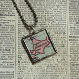 Tokyo Japan vintage map, hand-soldered glass pendant