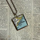 Barcelona Spain vintage map, hand-soldered glass pendant
