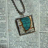 Chicago vintage map, hand-soldered glass pendant