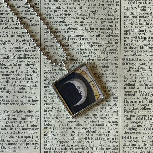 Sun and Moon, vintage book illustrations, hand-soldered glass pendant