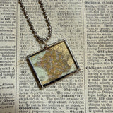 Paris, France vintage maps, hand-soldered glass pendant