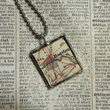 Houston Texas vintage map, hand-soldered glass pendant