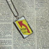 Ice Cream, Keep Left signs, original illustrations from vintage Richard Scarry book, up-cycled to soldered glass pendant