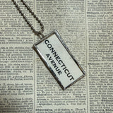 Connecticut Avenue vintage monopoly mortgage card, upcycled to soldered hand-soldered glass pendant