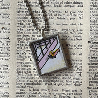 Curious George, original vintage childrens' book illustrations, upcycled to soldered glass pendant