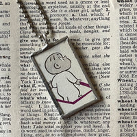 Harold and the Purple Crayon, vintage children's book illustrations, hand-soldered glass pendant