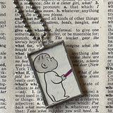 Harold and the Purple Crayon, vintage children's book illustrations, hand-soldered glass pendant