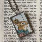 Country Bunny and the Little Gold Shoes , original vintage childrens' book illustrations, upcycled to soldered glass pendant