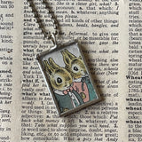 Country Bunny and the Little Gold Shoes , original vintage childrens' book illustrations, upcycled to soldered glass pendant
