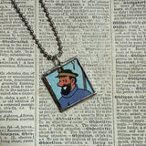 Tintin and Captain Haddock, original vintage 1960s book illustrations, upcycled to soldered glass pendant