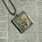 Tintin and Captain Haddock, original vintage 1960s book illustrations, upcycled to soldered glass pendant