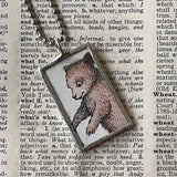 Little Bear, Sendak, vintage children's book illustrations, up-cycled to soldered glass pendant