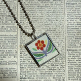 Butterfly, flower, vintage children's book illustrations, up-cycled to soldered glass pendant