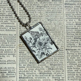 Roses, botanical illustrations, up-cycled to soldered glass pendant