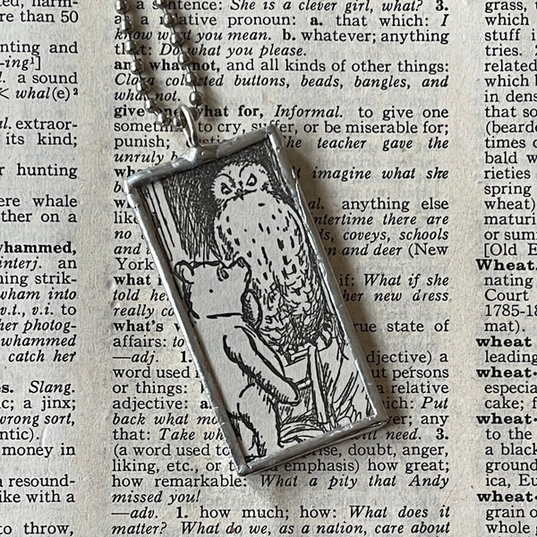 Winnie the Pooh, Owl, Eeyore, book, up-cycled to hand-soldered glass pendant