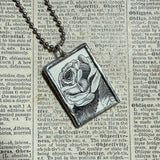 Roses, botanical illustrations, up-cycled to soldered glass pendant
