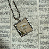 White poppy flower, vintage botanical illustration, upcycled to soldered glass pendant
