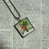 Cat, Kitten, Kitty, vintage children's book illustrations, up-cycled to soldered glass pendant