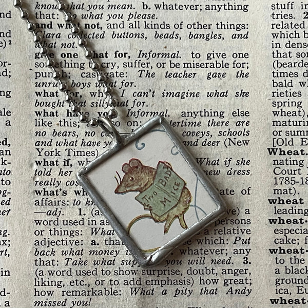 Tiggy Winkle, Two Bad Mice, Beatrix Potter, original illustrations from vintage, children's classic book, up-cycled to soldered glass pendant