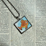 Fish - vintage children's book illustration up-cycled to soldered glass pendant