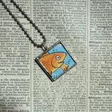 Fish - vintage children's book illustration up-cycled to soldered glass pendant