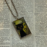 black cat and owl - vintage halloween illustrations, upcycled to hand-soldered glass pendant