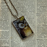 black cat and owl - vintage halloween illustrations, upcycled to hand-soldered glass pendant