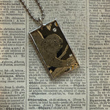 Pumpkin and black cat, vintage children's book illustrations, upcycled to soldered glass pendant