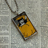 Pumpkin and black cat, vintage children's book illustrations, upcycled to soldered glass pendant