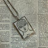 Phrenology - vintage dictionary illustrations, upcycled to hand-soldered glass pendant