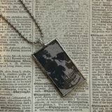 Skulls vintage halloween card illustrations, upcycled to hand-soldered glass pendant