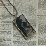 Skulls vintage halloween card illustrations, upcycled to hand-soldered glass pendant