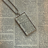 Skeleton of Ichthyornis bird vintage dictionary illustration, upcycled to soldered glass pendant