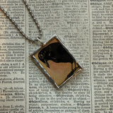 Raven and black cat - vintage halloween illustrations, upcycled to hand-soldered glass pendant