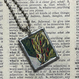 1 Magnolia blossom and seed pod, natural history botanical illustrations, up-cycled to soldered glass pendant