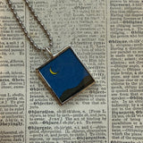 Crescent moon and stars, vintage children's book illustrations, hand-soldered glass pendant