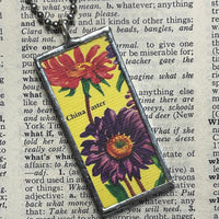 1 China Aster, Verbena flowers, botanical illustrations, up-cycled to soldered glass pendant