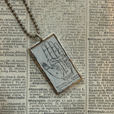 Palmistry, reading palms, hand chart, vintage victorian woodcut illustrations, up-cycled to soldered glass pendant