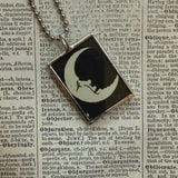 Crescent moon and stars, vintage children's book illustrations, hand-soldered glass pendant