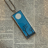 Moon, la nuit night scene, vintage children's book illustrations, hand-soldered glass pendant