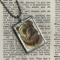1 Bulldog, Portuguese Water Dog, vintage illustration, up-cycled to hand-soldered glass pendant