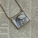 Human eye, antique woodcut illustrations up-cycled to soldered glass pendant