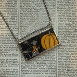 Owl, moon, pumpkin, rat, vintage dictionary illustrations, up-cycled to hand-soldered glass pendant