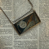 Owl, moon, pumpkin, rat, vintage dictionary illustrations, up-cycled to hand-soldered glass pendant