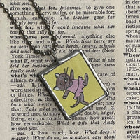 1 Cat, kitten, kitty, vintage children's book illustrations up-cycled to soldered glass pendant