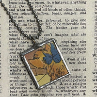 Cat, kitten, kitty, vintage children's book illustrations up-cycled to soldered glass pendant