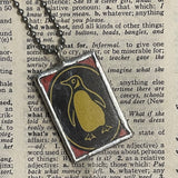 1 Penguin, vintage illustration upcycled to soldered glass pendant