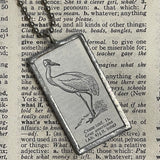 1 Crane, vintage 1930s dictionary illustration, upcycled to soldered glass pendant